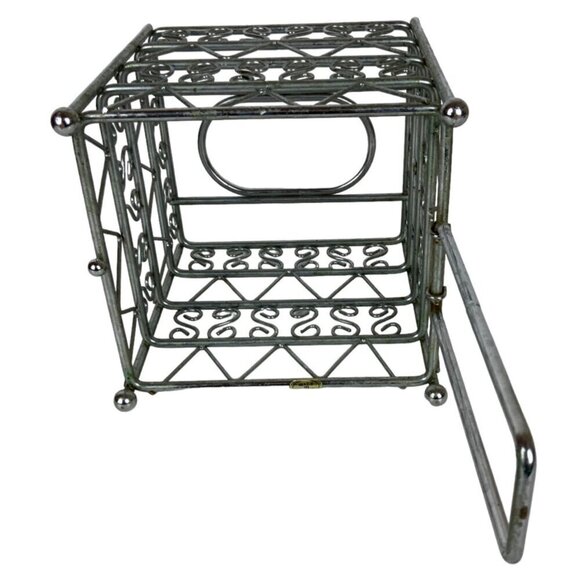 Vintage Metal Tissue Box Cover Square Silver Chrome Scroll Design Bathroom Decor - Picture 8 of 9